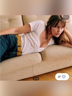 Sezane White Short Sleeve Ribbed Scoop Neck Tee